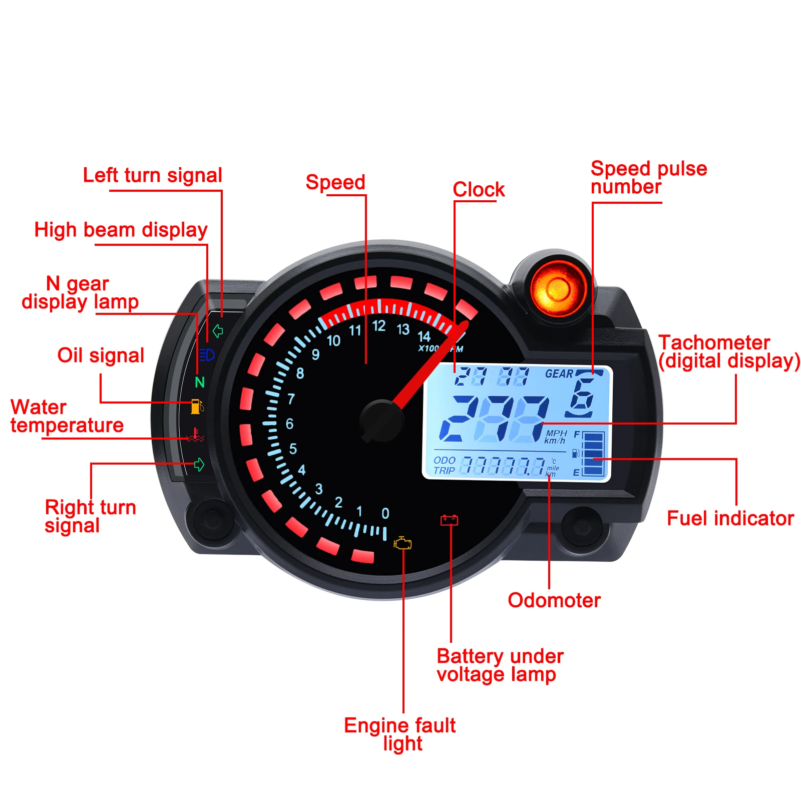 Rx2n Drehzahl messer Kraftstoff zähler Motorrad Tacho lcd