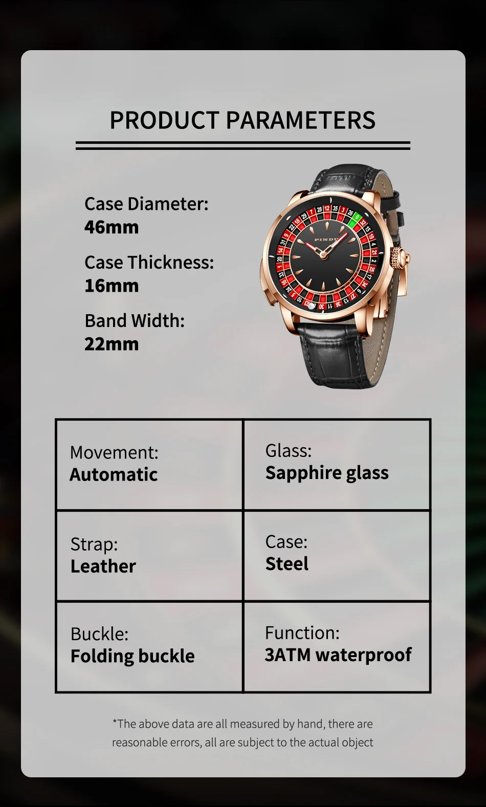 PINDU Player Series Mechanical Watches for Men European Roulette Game Dial Automatic Movement Funny Design Party  Watch 6