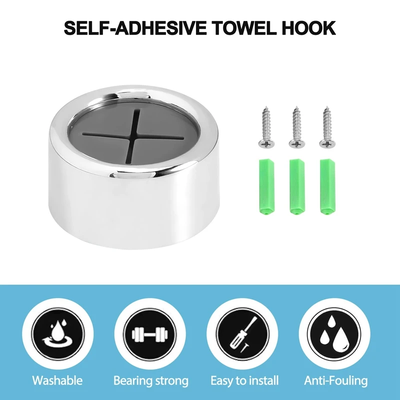 A52I-Self-Adhesive Towel Holder Hooks Round Wall Mount For Bathroom Kitchen Home