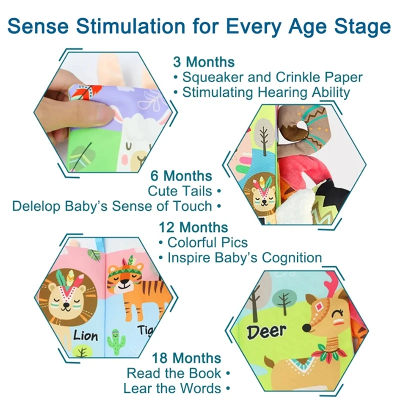 Soft Baby Books 0-6 Months Infants Toy 0 to 12 Months Crinkle Cloth Books For Newborns Stroller Toys Tummy Time  Sensory Toys 4