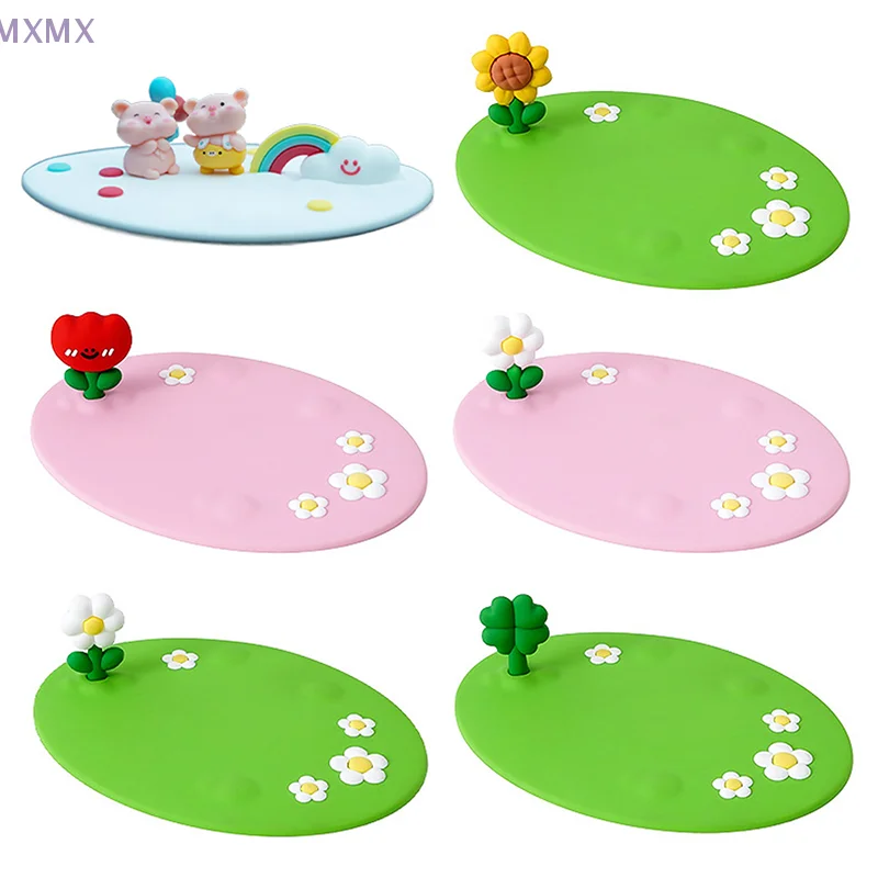 Cute Flower Four-leaf Clover Car Center Console Non-slip Mat PVC Strong Adsorption Phone Fix Mat Storage Pad Interior Ornament