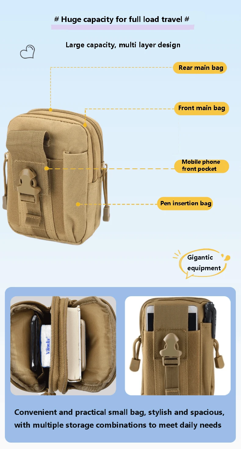 Universal EDC Taktische Molle Tasche Taille Tasche mit Handy Holster Outdoor Gear Tool Gadget Tasche Gürtel Taschen – Detail 7