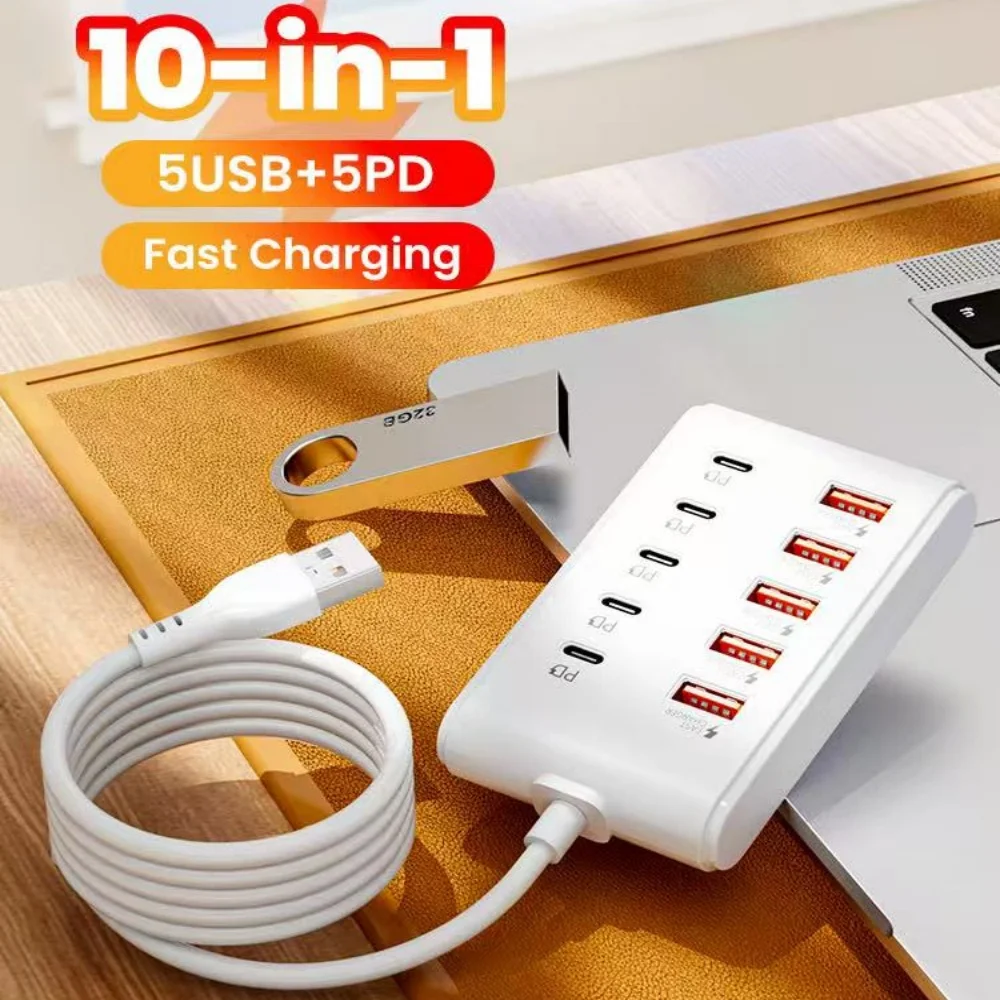 10 in 1 USB Power Strip Multi Port Desktop Charging Charger Station Universal USB C Electrical Socket Adapter Type C HUB Charger