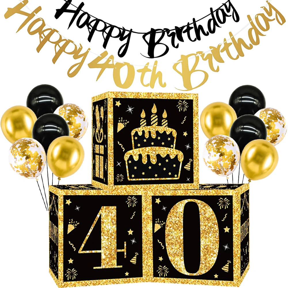 Schwarzgold-Party-Dekoration zum 40. Geburtstag, alles Gute zum 40. Geburtstag, Banner, Kartons, 30,5 cm, Ballon für Männer und Frauen, Partyzubehör