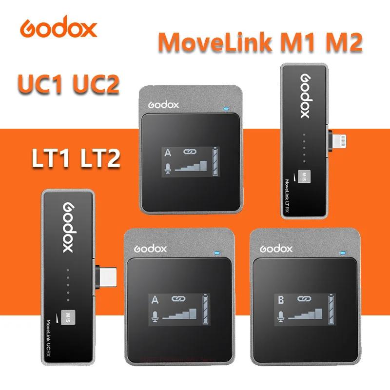 Godox MoveLink M1 M2 UC1 UC2 LT1 LT2 2.4GHz Wireless Lavalier Microphone for Smartphone Phone Camera Transmitter Receiver |