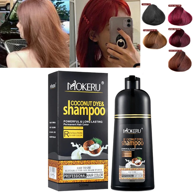 1pcs Mokeru 500ml Organic Coconut Oil Black Hair Dye Shampoo Covering Gray Hair Permanent Hair Color Dye Shampoo - Color - AliExpress