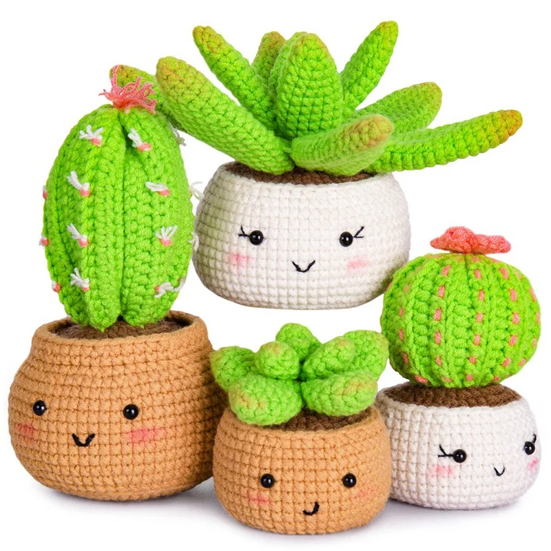 

Beginner Crochet Kit, Learn Crochet Kit As Shown Acrylic 4-Pack Plant Collection Cactus Ornamental Plant Pot For Adults And Kids