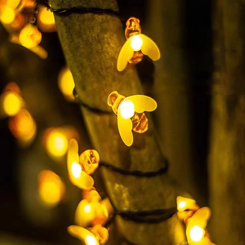 

5-12M Lovely Bee Shaped LED Night Lights Fairy String Outdoor Courtyard Garden Fence Patio Garland Lamp Christmas Decoration