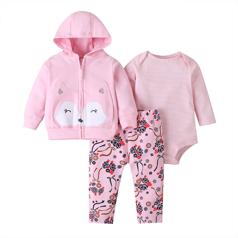 IYEAL Baby Clothes Set Cartoon Print Boy Girl Outfits Long Sleeve Hooded Sweatshirt+Romper+Pant Newborn Suits 3 pcs 6-24M Baby Clothing Set near me Baby Clothing Set