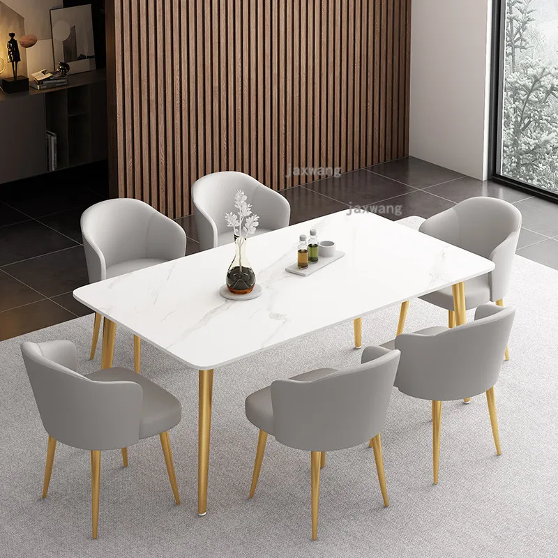 Nordic Dining Room Furniture Metal Dining Room Sets Light Luxury Slate Dining Table and chairs Modern Hotel Dining Room Table Z