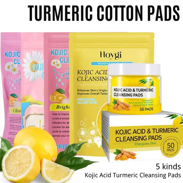 Tampons nettoyants au curcuma à l'acide kojique, 40/50 pièces, éponges pour le visage, racine de Curcuma Longa, tampons exfoliants, nettoyage quotidien, produit de soins de la peau 1
