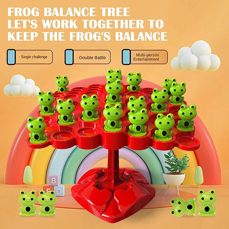 Montessori Frog Balance Game Toys Parent-Child Interactive Family Puzzle Game Birthday Christmas Bulk Frogs Tree Gifts for Kids 2