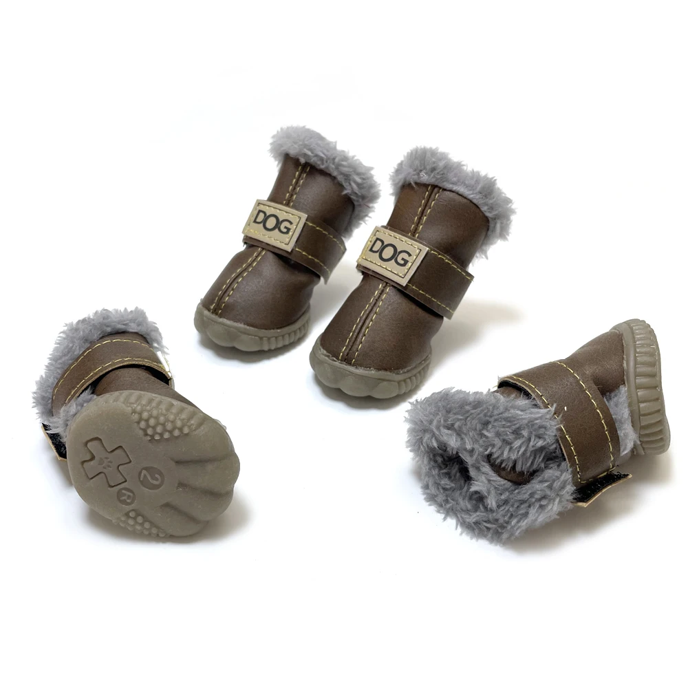 thumbnail image 1 of Zapatos clásicos con forro de felpa para perros pequeños y grandes con cierre de velcro, botines de bulldog de felpa para exteriores, antideslizantes, para cachorros, para invierno, tallas S, 1 of 5