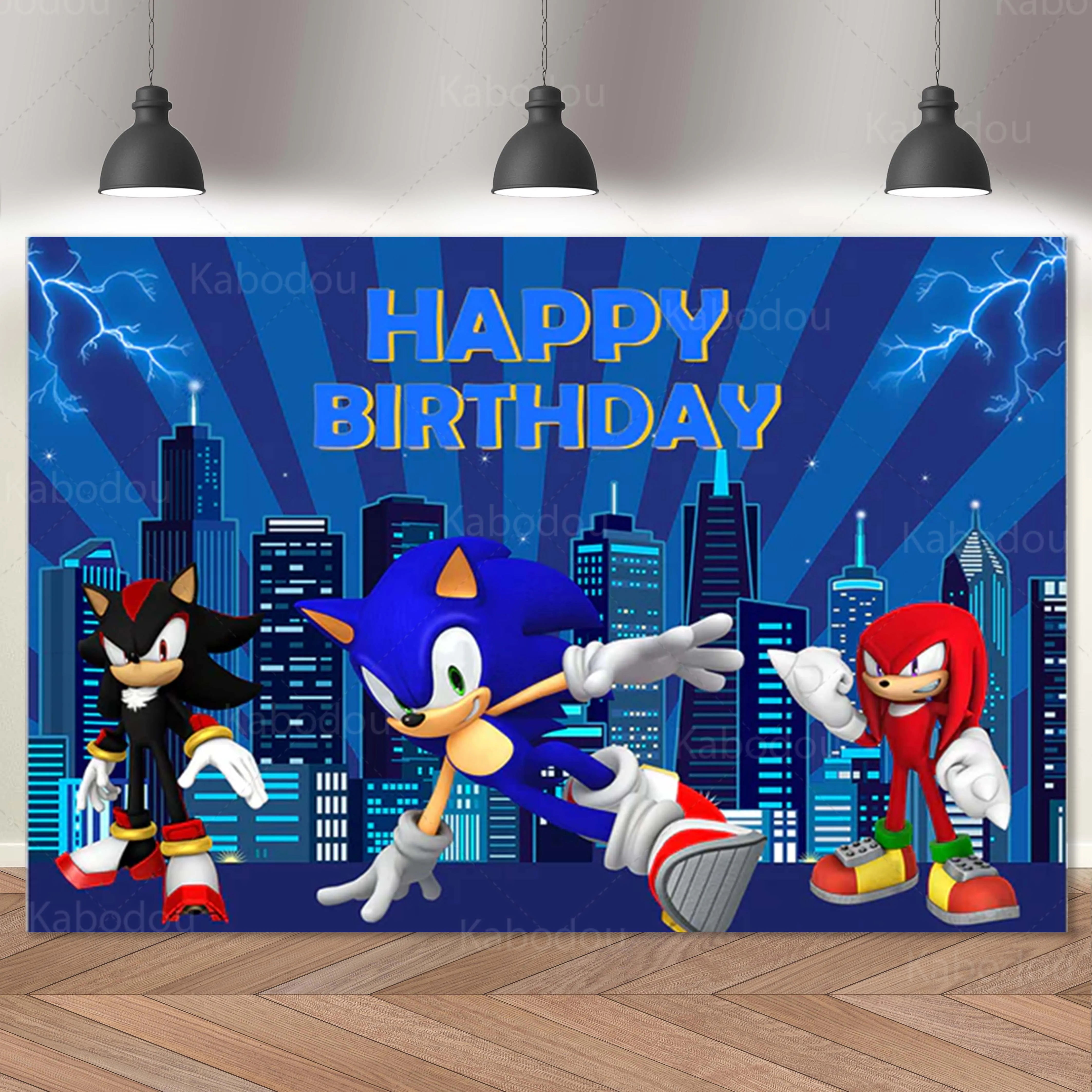 thumbnail image 1 of Fondo azul sónico para fiesta de cumpleaños de niños, decoración de dibujos animados, fondo para fotografía, pancarta, póster, utilería para estudio de baby shower, 1 of 4