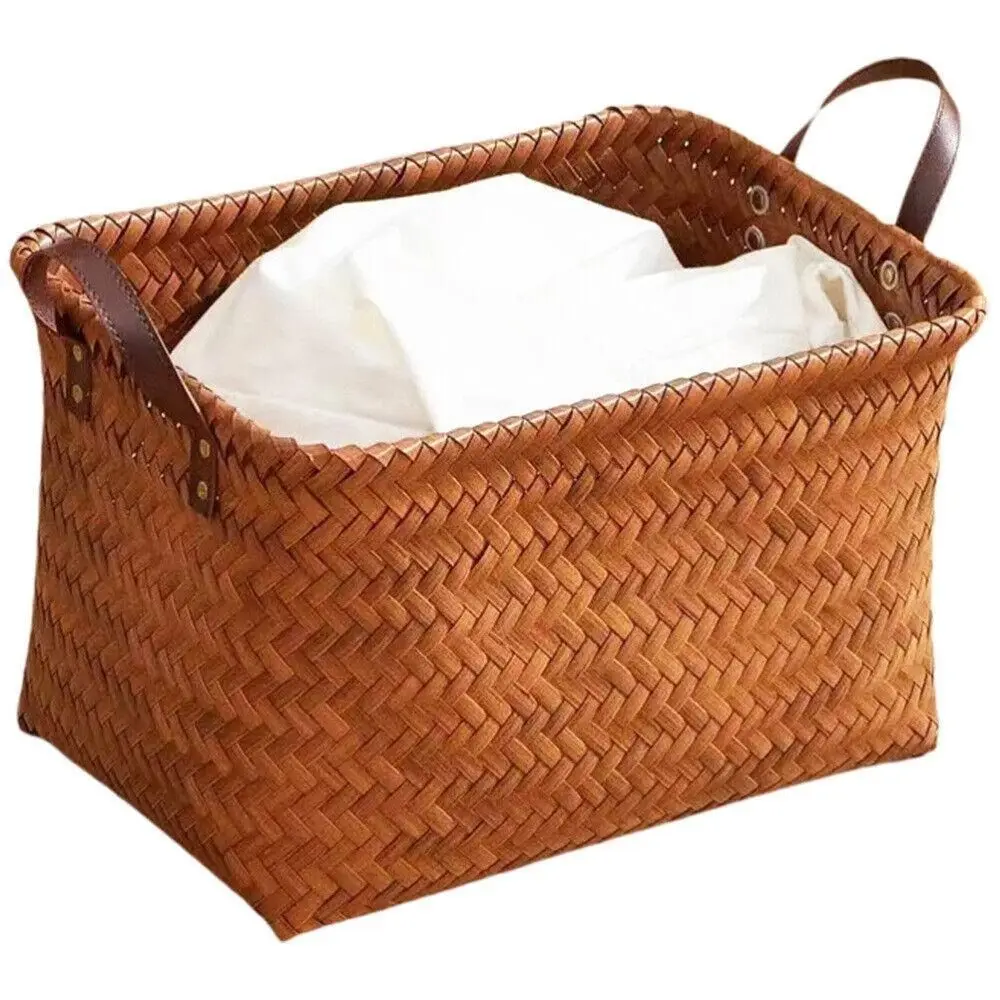 Brown Dirty Clothes Basket New 38cm Imitation Rattan Weaving Picnic Basket Portable Storage Basket Laundry 4