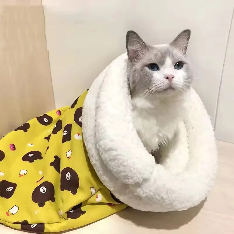 Cozy Cat Bed Winter Warm Sleeping Bag Semi Enclosed Pet Nest For Cats Four Seasons Universal Soft Plush Pet Bed Pad S3473Da39Abdd44Dcba85A6Ab0Bf5F574C
