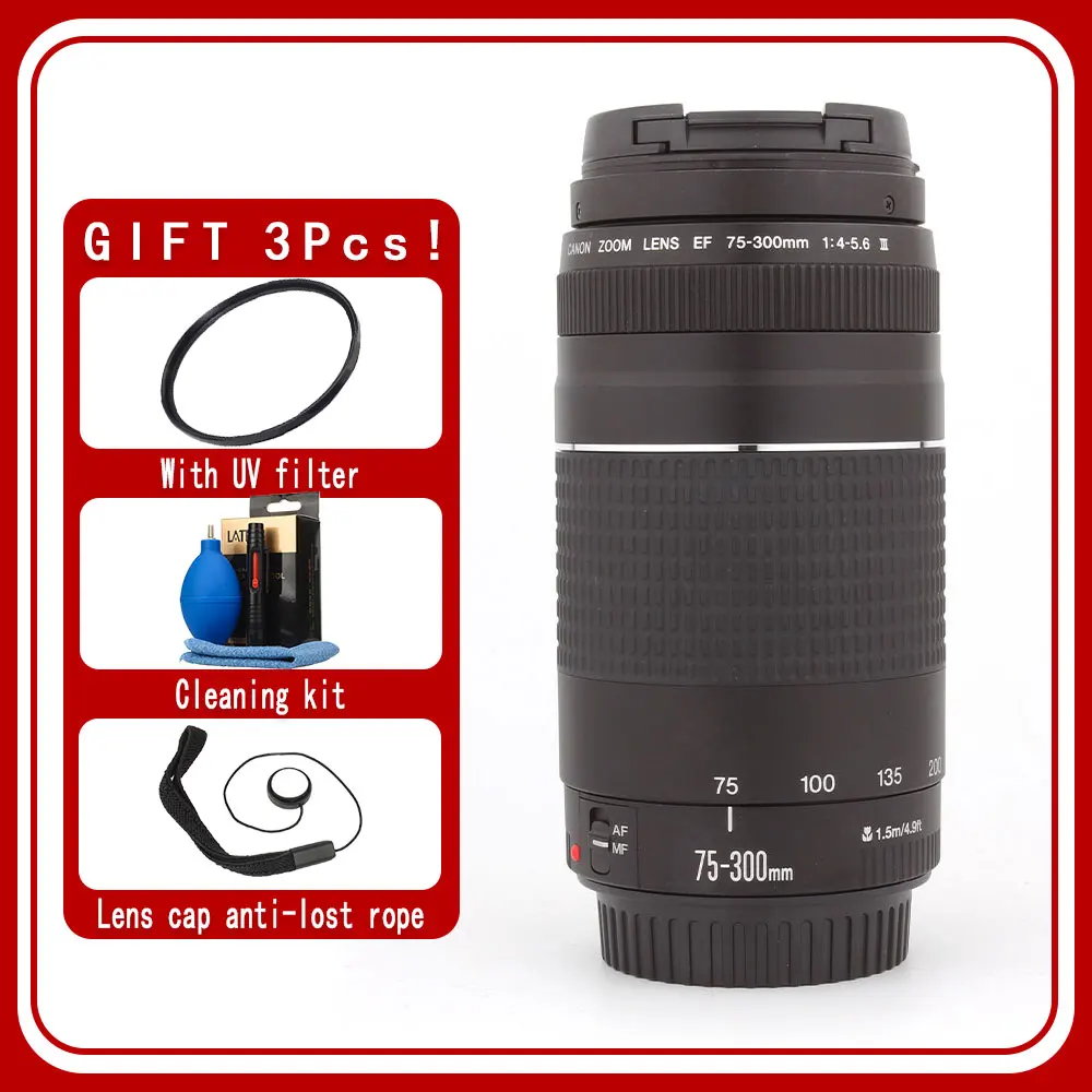 Obiettivo Canon Ef 75-300Mm F/4-5.6 Iii Per Canon Eos 1300D 650D 550D 700D 60D 70D 80D 6D 7D 5 D2 5 D3 T3I T5I T6