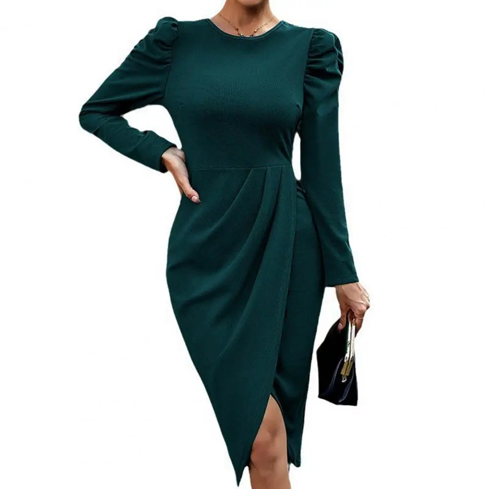 

Women Dress Elegant Knee-length Midi Dress with Irregular Hem Slim Fit for Women's Spring Fall Wardrobe Slim Fit Dress
