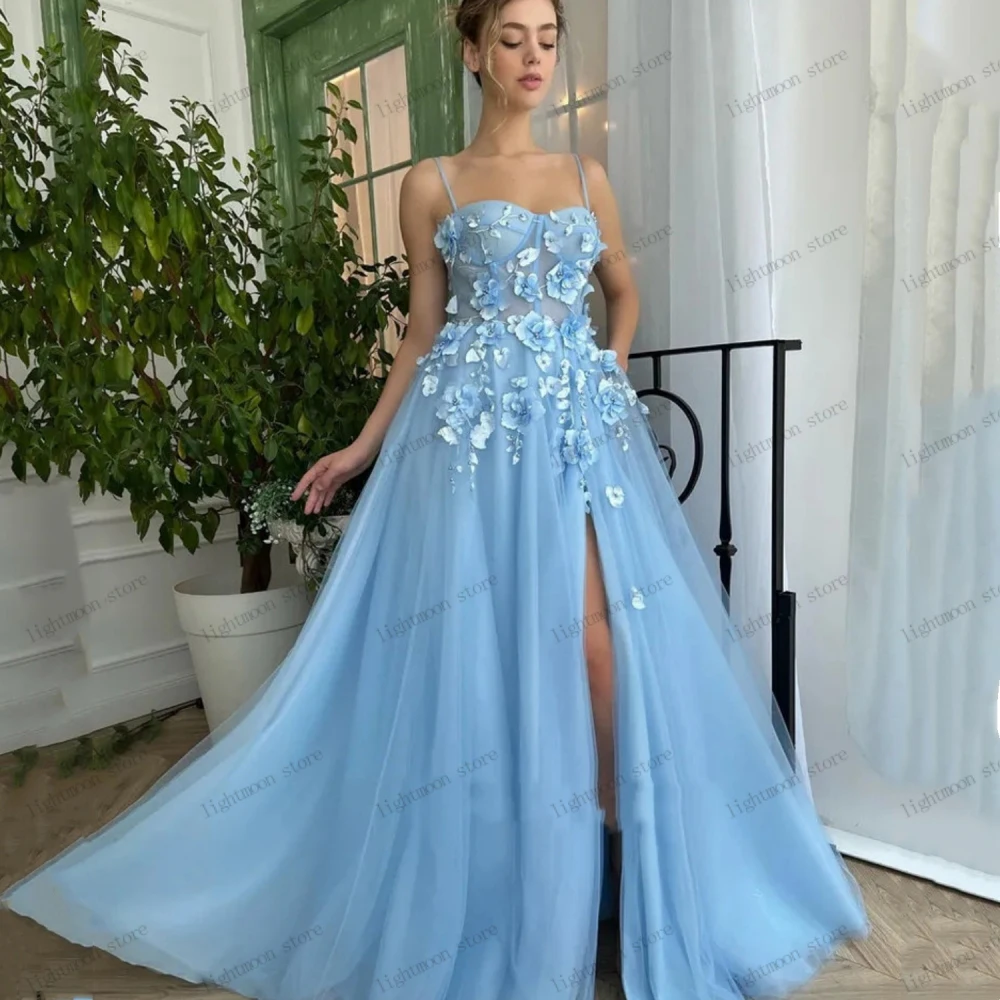 

Romantic Evening Dresses A-Line Tulle Tiered Prom Dress Lace Appliques Spaghetti Straps Ball Gowns Elegant Vestidos De Gala 2024