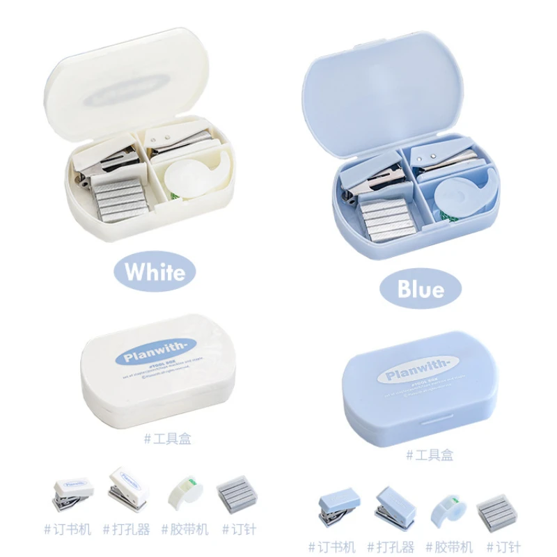 

Mini Stapler Staple Punch Hole Tape Machine Set Ins Korean Multifunction Scrapbook Tool Box Back To School Student Supplies