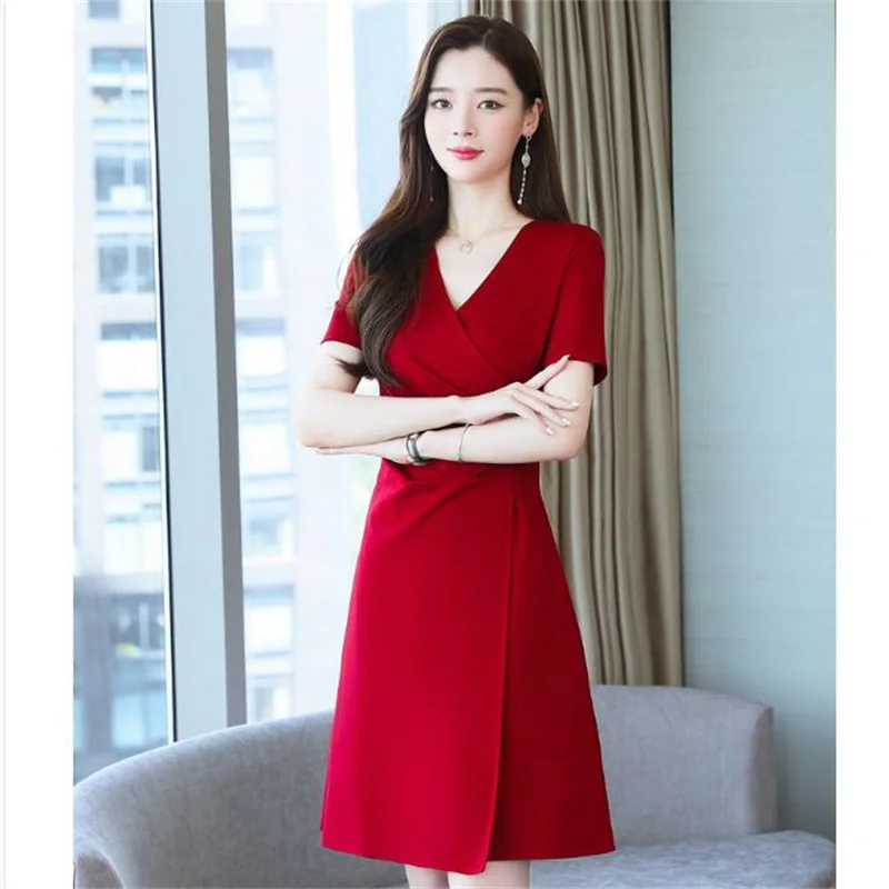 

ZXRYXGS Short-sleeved Solid Color Summer Women's Dress 2024 New Elegant Temperament Dress Fresh Sweet Slim Dresses Mid-length