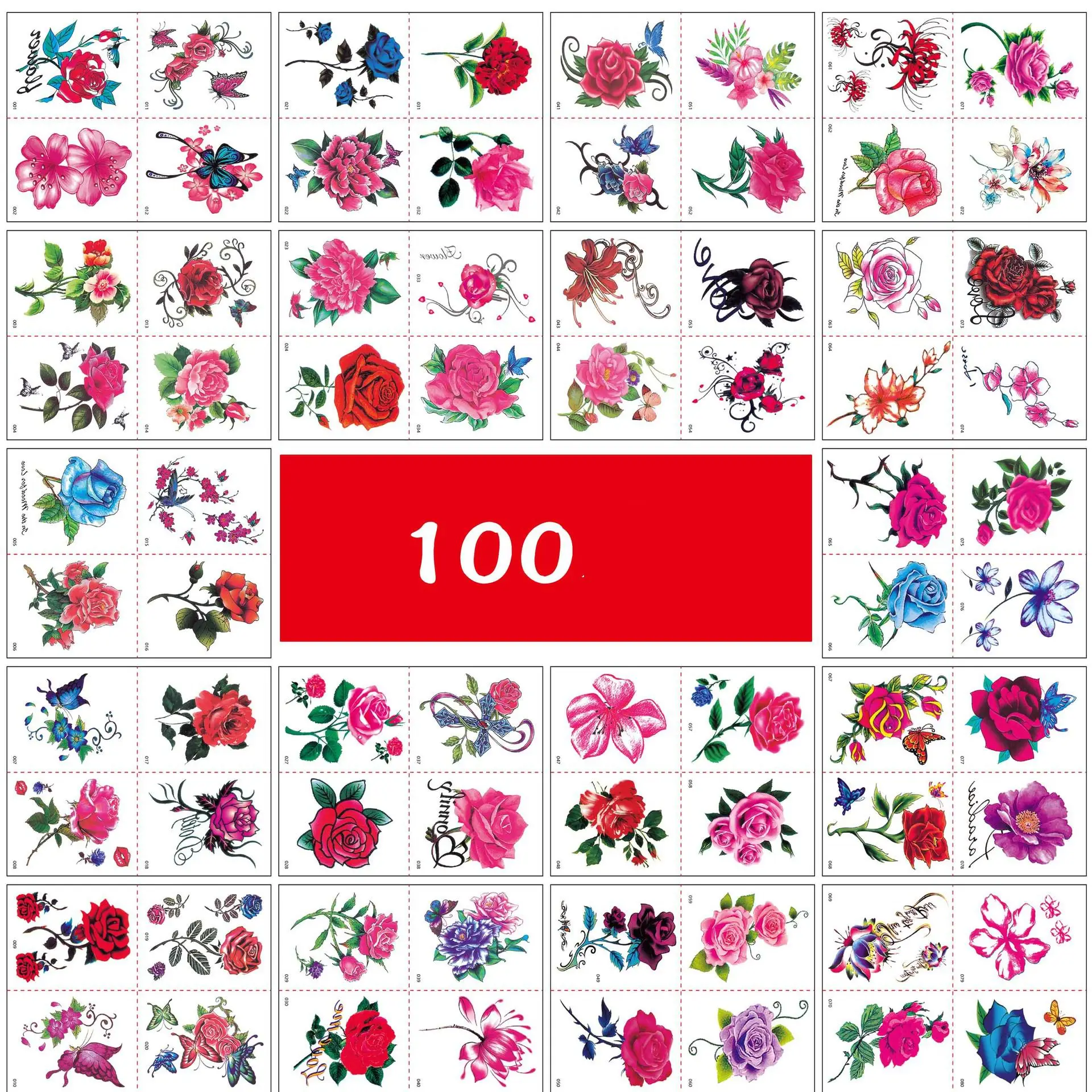 100pcs  Rose Butterfly Tattoo Stickers 3d Flower Women's Durable Sexy Tattoo Stickers Arm Leg Wrist Shoulder  Tattoo Stickers boutonniere and wrist corsag rose wedding bust wrist flower head flower wreath groom bride bridesmaid white 419