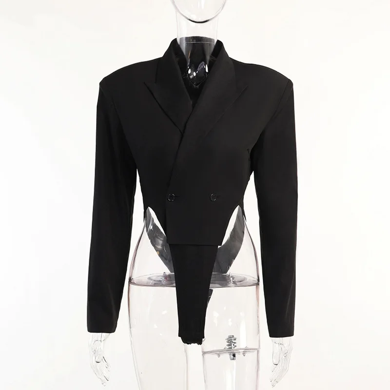 Spring Autumn Long Sleeve Blazer Style Bodysuits Women Noched Collar