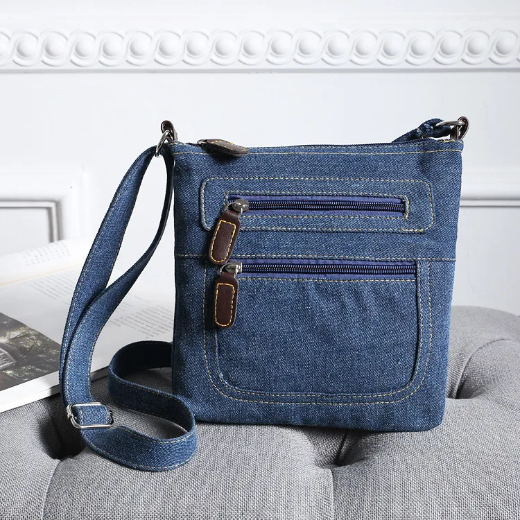 Hot Denim Shoulder Bag Men Women Solid Color Messenger Bag Casual Fashion Crossbody Bag Retro Male Zipper Diagonal Straddle Bag