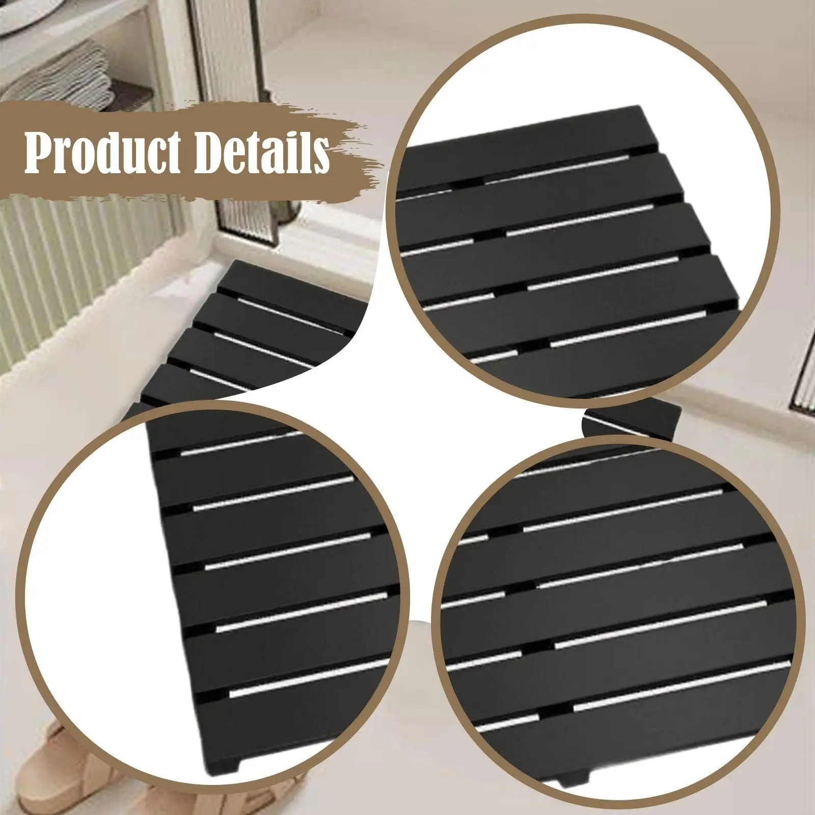 Wooden Bamboo Bath Mat Anti Slip Waterproof Quick Drying Shower Floor Mat for Bathroom Toilet Balcony