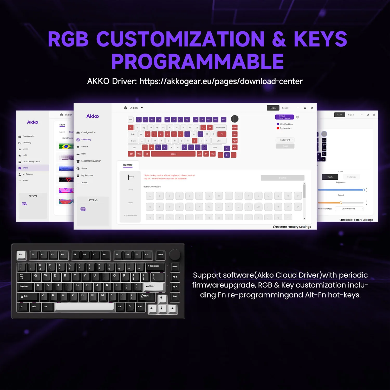Akko 5075 V3 기계식 키보드 75% 82키 ANSI-US 콘브 포함 핫스왑 가능 RGB 트라이 모드 무선 커스텀 키보드 게이밍 오피스용