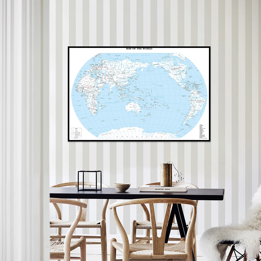 

841*594mm Canvas Horizontal Version Standard World Map Wall Sticker Card Home Decor Teaching Travel Supplies In English Language