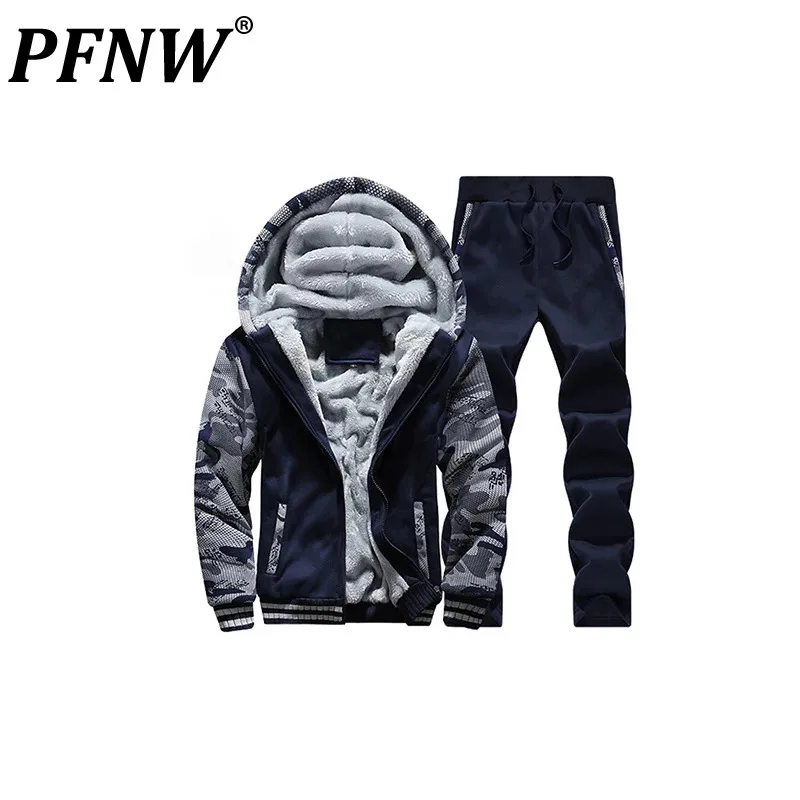 

PFNW Autumn Winter New Men's Thicken Sportswear Sweater Set Large Size Slim Fit Warm Tide Chic Fashion Outdoor Hoodies 12Z6198