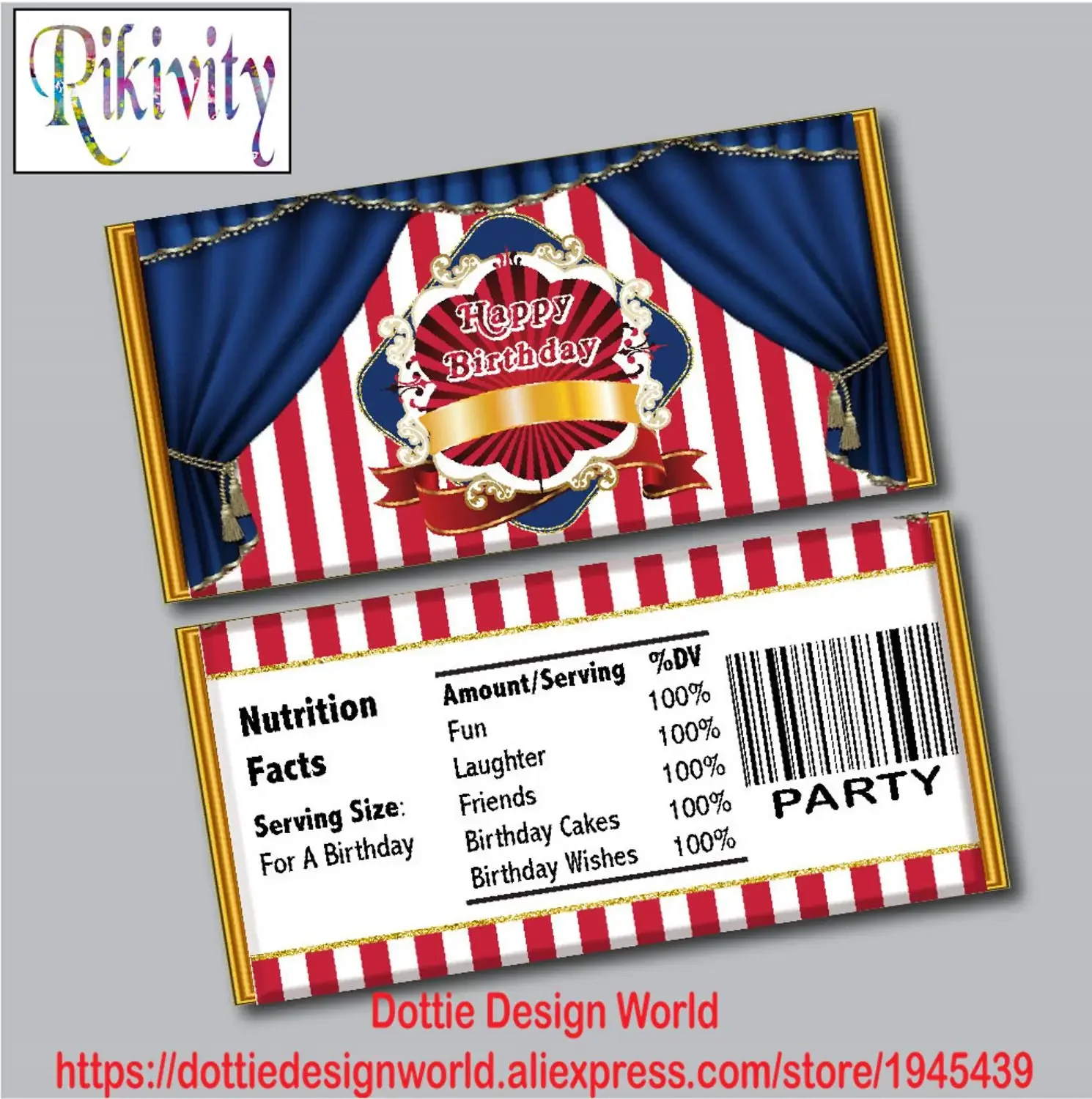 Carnival Circus Theme Birthday Party Hershey Kinder Bueno Chocolate Candy Bag Wraps Water Bottle Label Baby Shower Wedding Decor