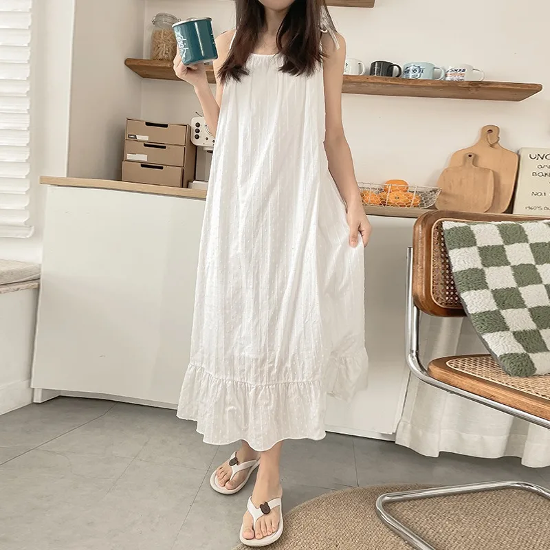 

Casual Vintage 100% Cotton Summer Dress Women Sexy Sleeveless Bandage Lace Up White Dress Women Streetwear Vestidos De Mujer
