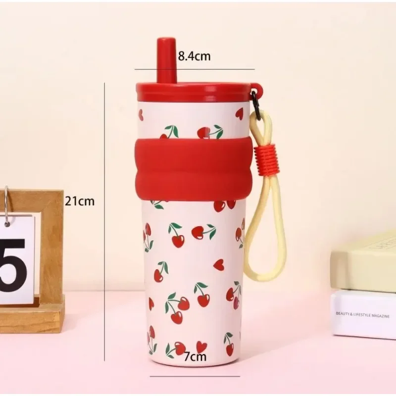 710ML Printed Bow Vacuum Cup Insulation Or Cooling Stainless Steel Cup With Lifting Rope High-Capacity Insulated Cup LIJIAO