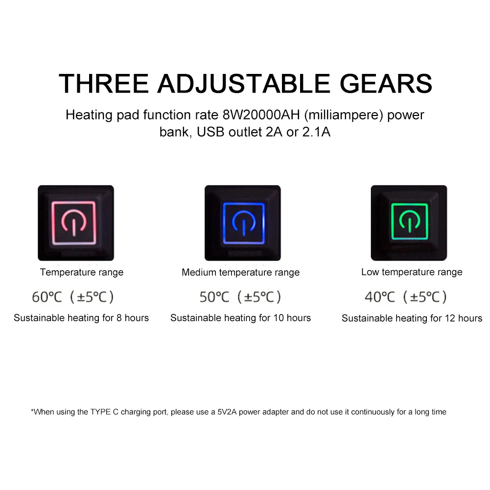 Camping Chair Heated Mat With 4 Heated Areas Outdoor Travel USB Electric Blanket With 3 Heating Mode Winter Warmer Seat Cushion