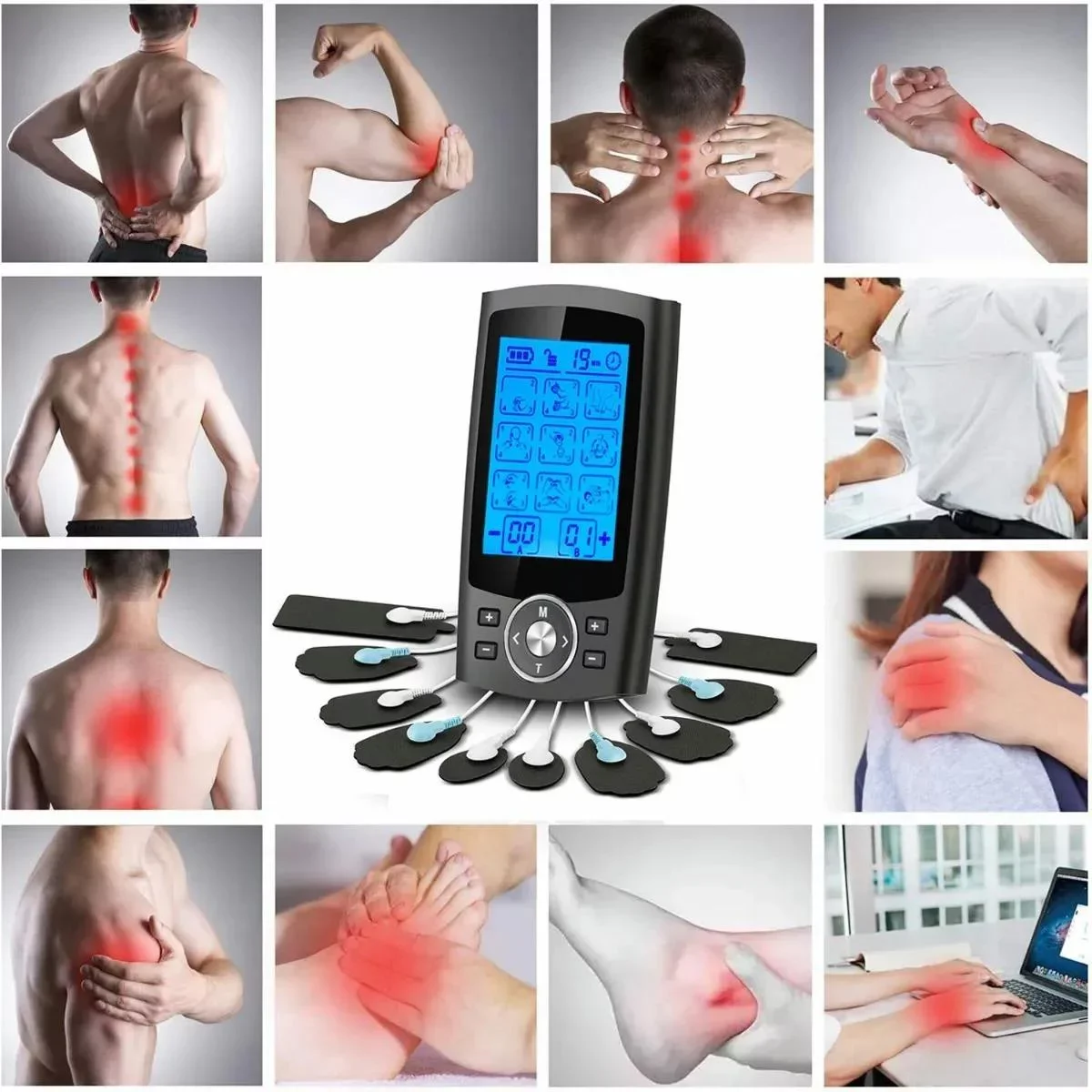 TENS Unidad estimulador muscular, máquina de masaje EMS para alivio del  dolor de hombro, cuello, ciática y espalda, masaje electrónico de pulso