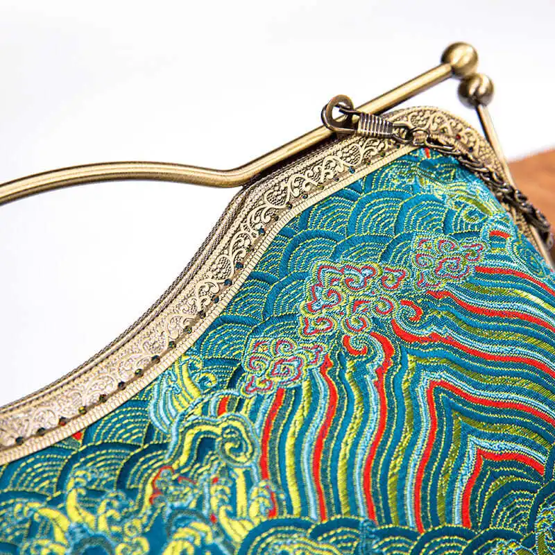 NEW Vintage Green Palace Flowers Bags Women Bag Original Handmade Bag Shell Lock Bags Tote Women's Handbags Purses Chain Strap