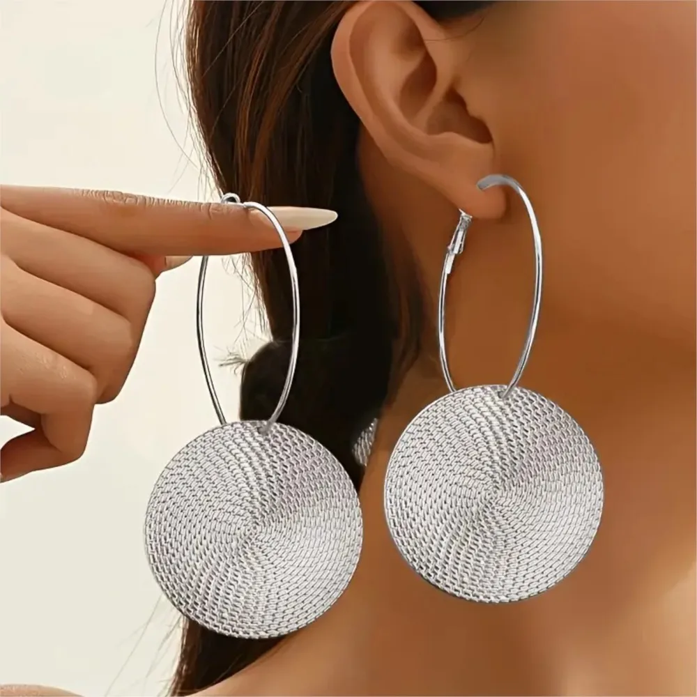 Golden Round Geometric Hoop Earring for Women Vintage Creative And Versatile Fingerprint Metal Earrings Party Jewelry Gifts
