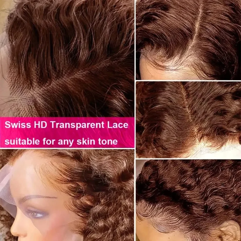 Human Hair Wig Chocolate Brown Full Lace Wig Human Hair Peruvain Remy Hair Transparent Lace Front Wig Deep Wave Pre Plucked