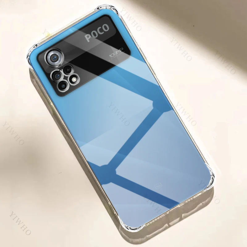 Custodia Per Poco X4 Pro 5G + Pellicola Vetro Temperato, Trasparente, Antiurto 360° Rigida E Morbida