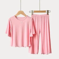 Ensembles d'été pour filles, ensemble fin à manches courtes pour enfants, vêtements de maison pour filles, pyjama de couleur Pure 5
