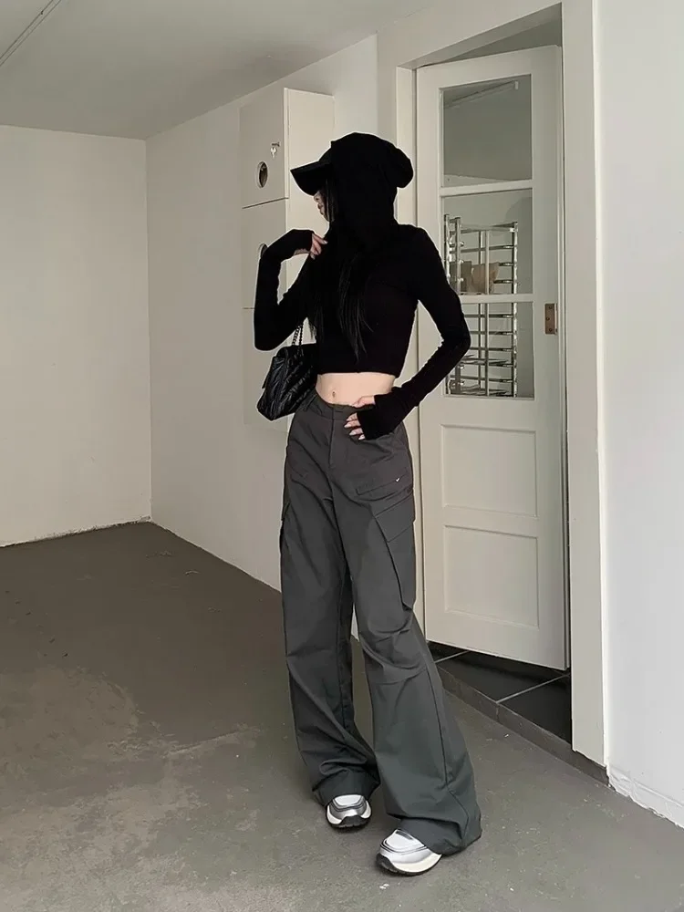 Aesthetic Cargo Pants Outfit Korean Women Cargo Pants Grey Vintage