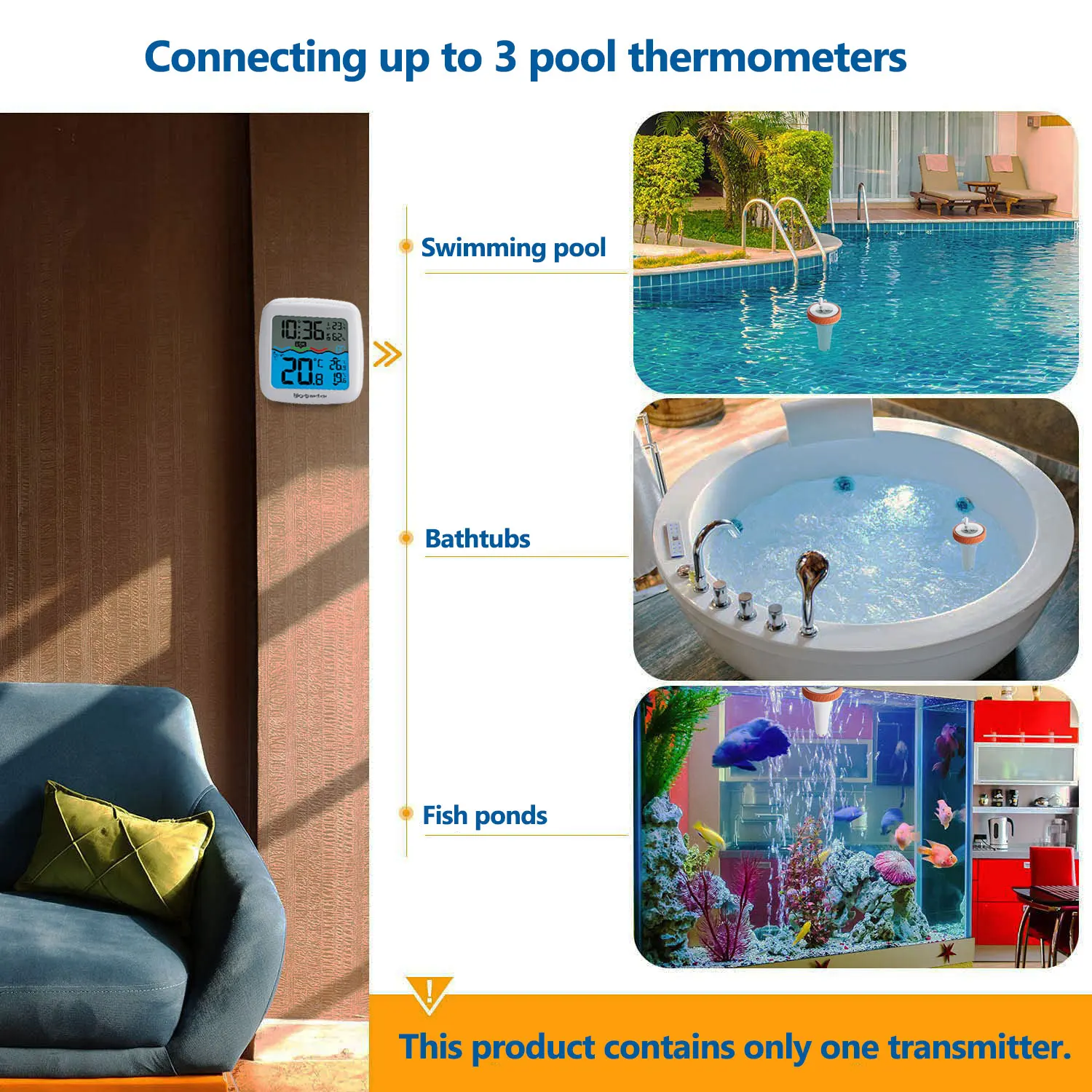 Thermomètre flottant sans fil pour piscine, étanche IPX7, 3 canaux,  numérique, température, humidité, moniteur, eau, confort - AliExpress