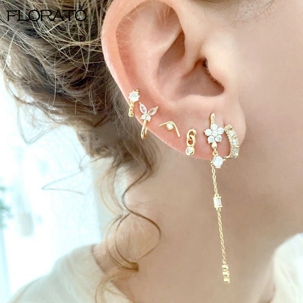 925 Sterling silver earrings needle ear studs tassel chains long hoop earrings for women