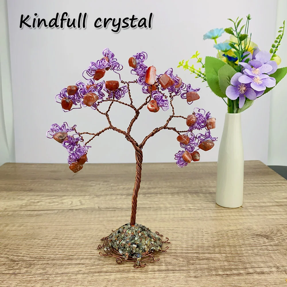 

Natural Crystal Stone Weaving Crushed Stone Flower Trees Amethyst Lucky Tree Healing Reiki Gem Office Living Room Decoration