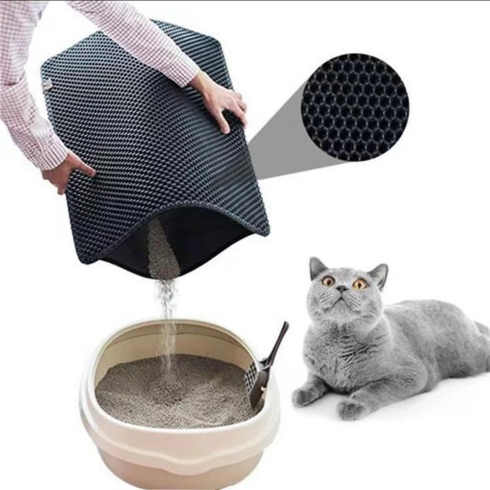 Pet Cat Litter Mat Waterproof EVA Double Layer Cat Litter Trapping Pet Litter Box Mat Clean Pad Products For Cats Accessories