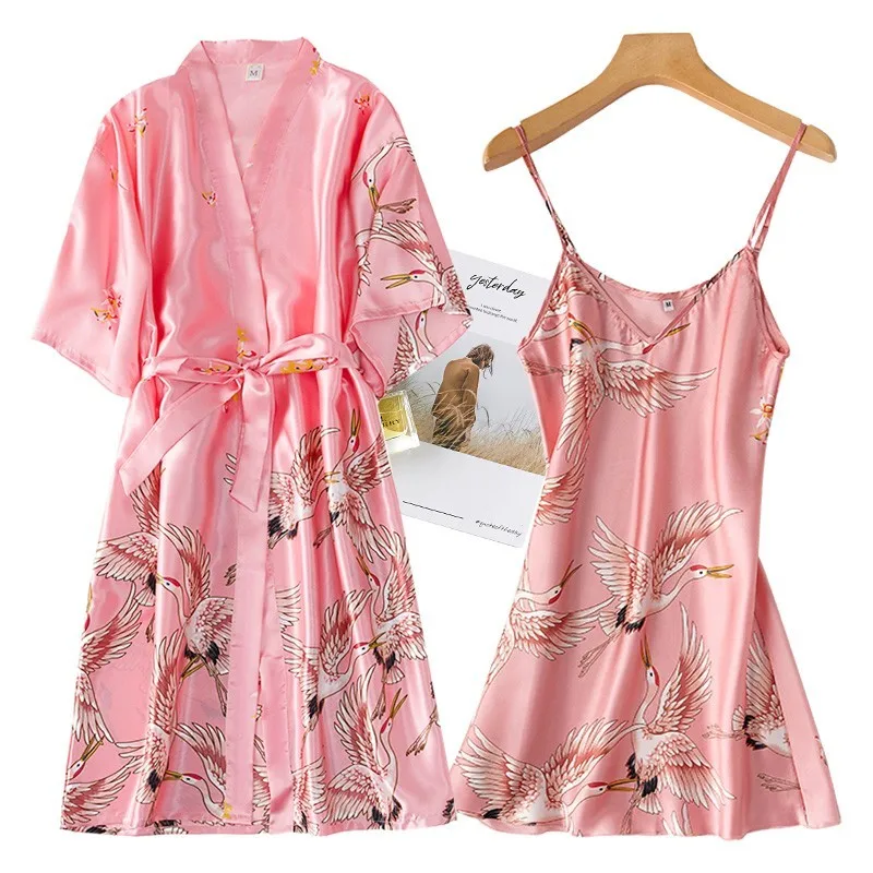 Women Rayon 2PCS Robe Set Bride Bridesmaid Wedding Robe Gown Lace Sexy Kimono Bathrobe Night Dress Casual Nightgown Sleepwear