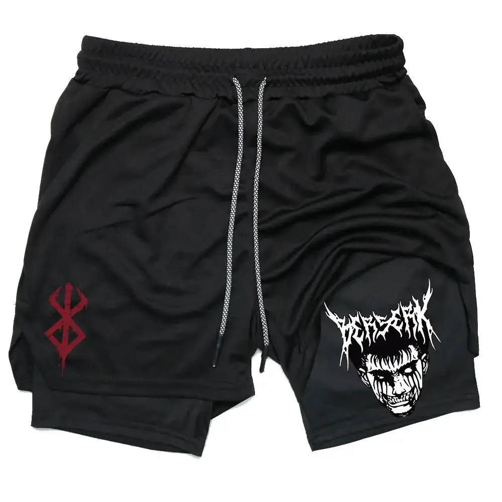 Men's Gym Performance Shorts Anime 2 In 1 Running Quick-Drying Jogging Short Pants Workout Sportswear Yoga Basketball 5