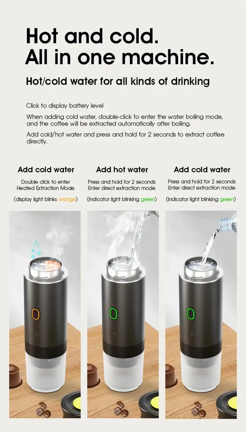 Description Picture 6 of itemNEW 3-in-1 Capsule Powder Coffee Maker Wireless Electric Portable Espresso Coffee Machine for Home Camping Travel Coffee Maker